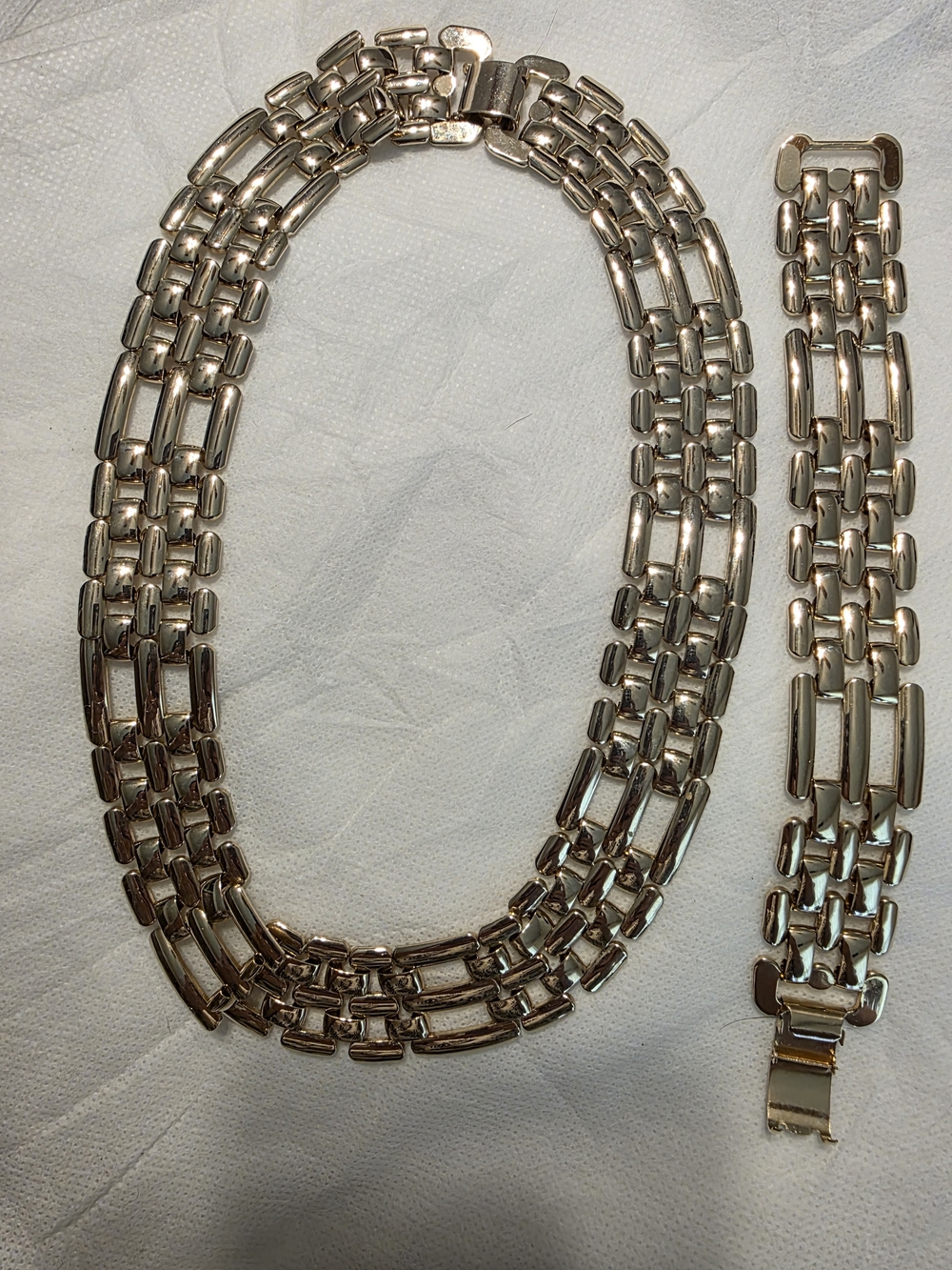 VTG Heavy Gold REVERSIBLE Statement Necklace & Bracelet Set - 2 Looks in 1!